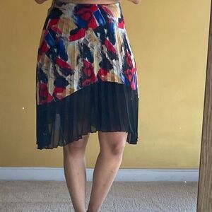 Moon Collection Multicolor Pleated Skirt with Black Hem